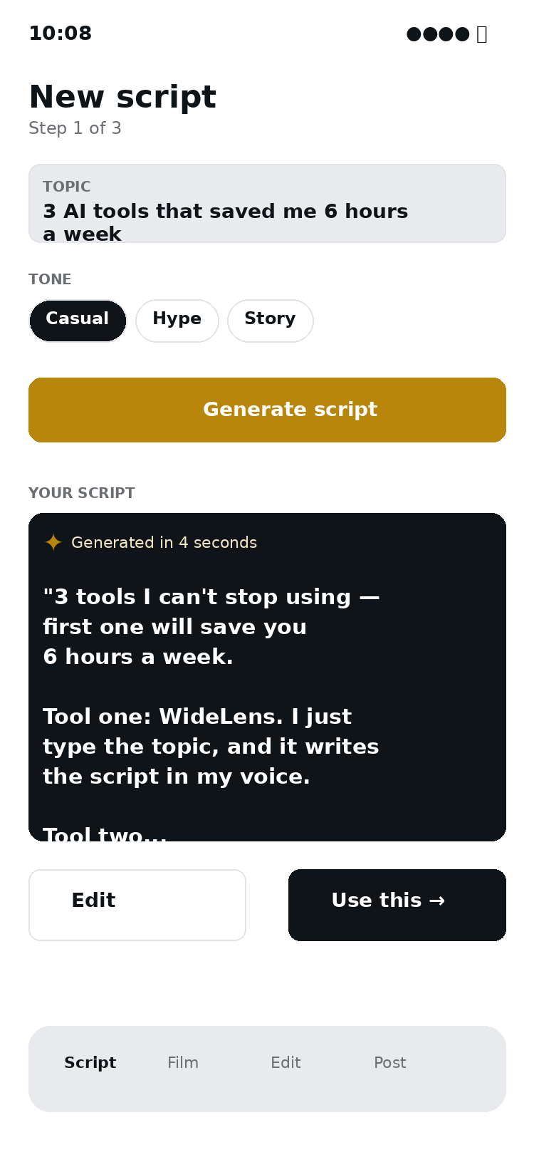 Type a topic, get a script