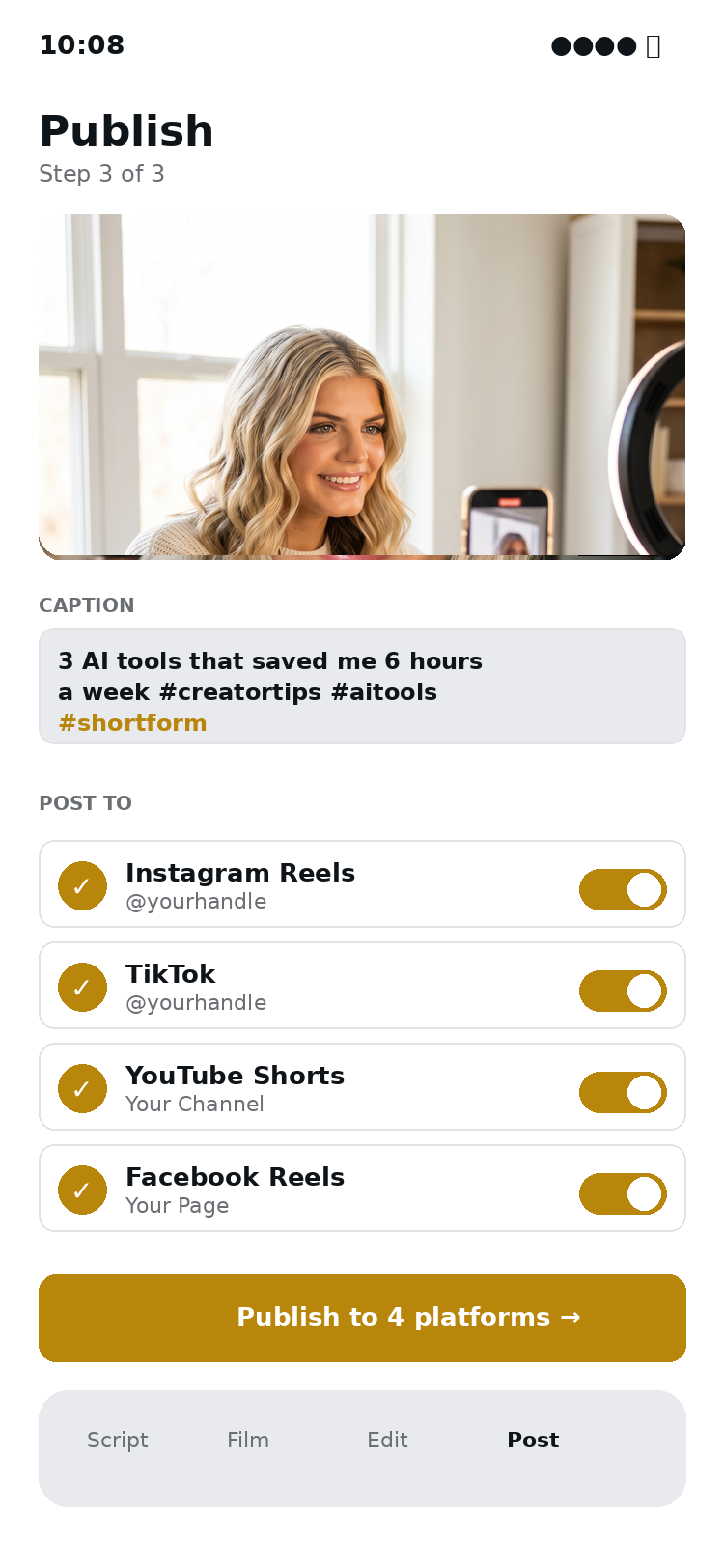 Post to 4 platforms in one tap
